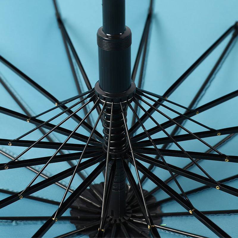 16本骨切り替え配色耐風ストレート傘 天然木ハンドル付き長 傘