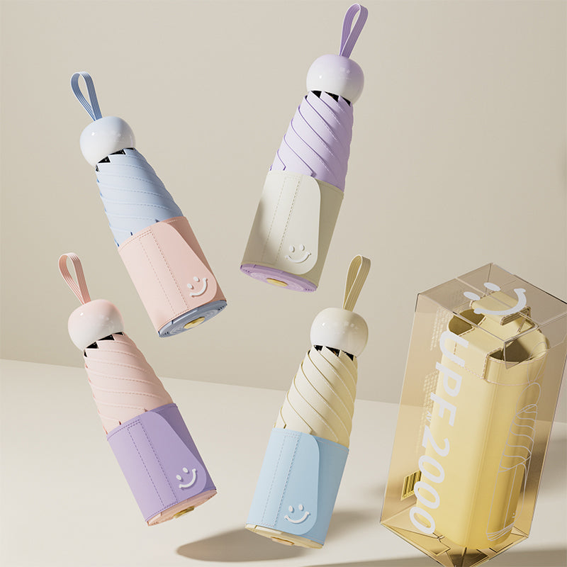 5折6骨 丸型ハンドル折りたたみ日傘|グラデーション持ち手