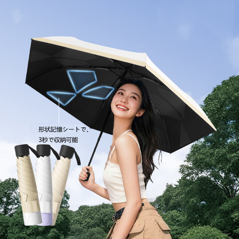 形状記憶シート搭載 超軽量205g 完全遮光 折りたたみ晴雨兼用傘