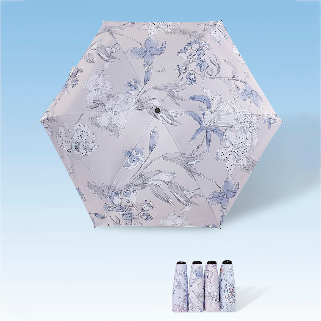 花柄デザイン 6本骨五つ折り晴雨兼用傘