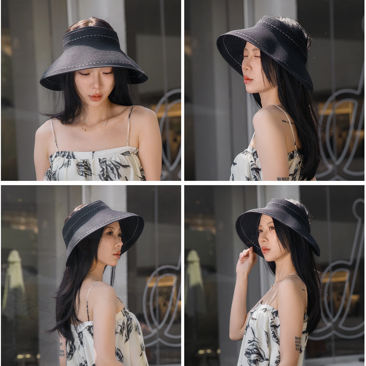 折りたたみ可能な広つばオープントップ麦わら帽子夏