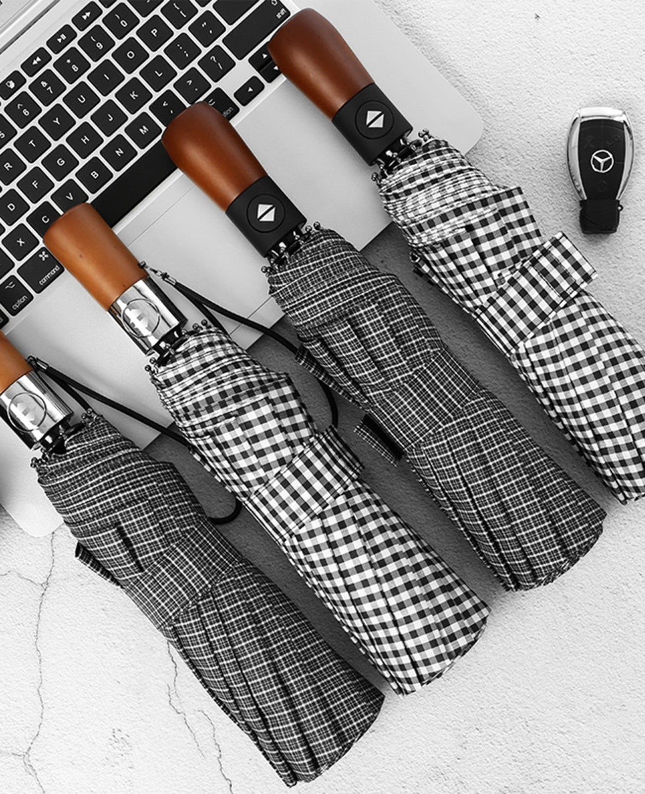 千鳥格柄の自動 晴雨 兼用 折りたたみ 傘