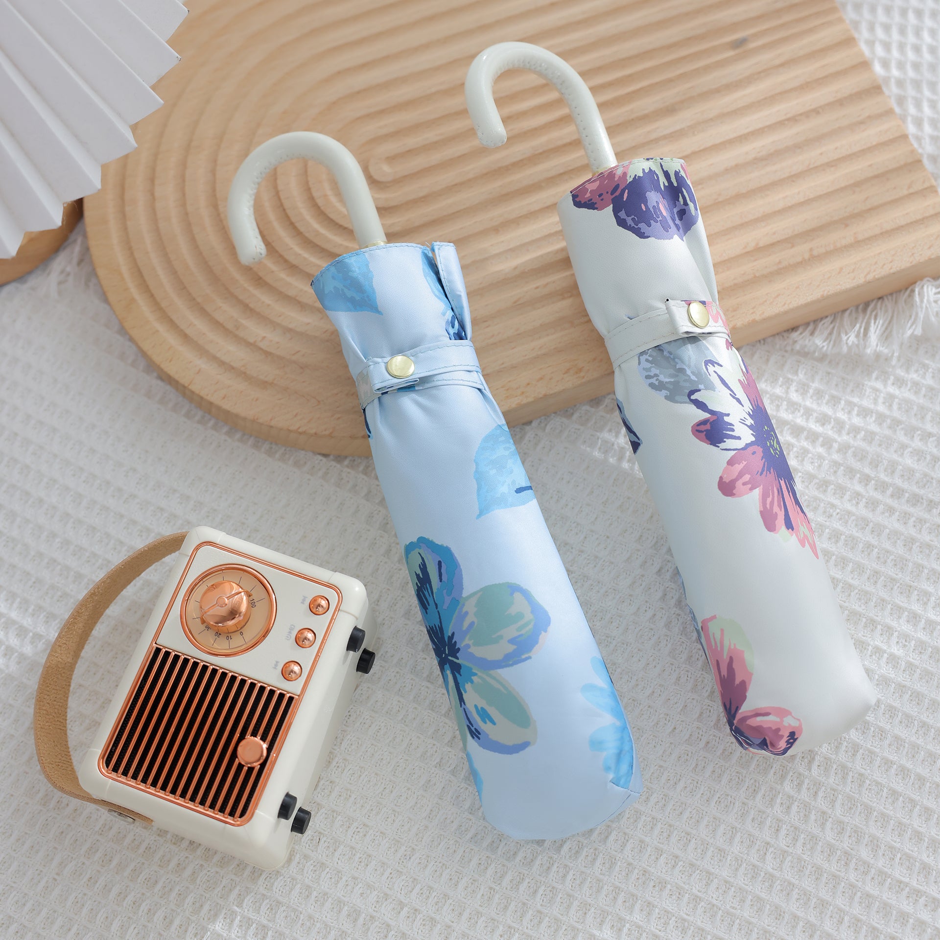 100 完全 遮光 日傘 高級三つ折り曲がりハンドル軽量折りたたみ日傘