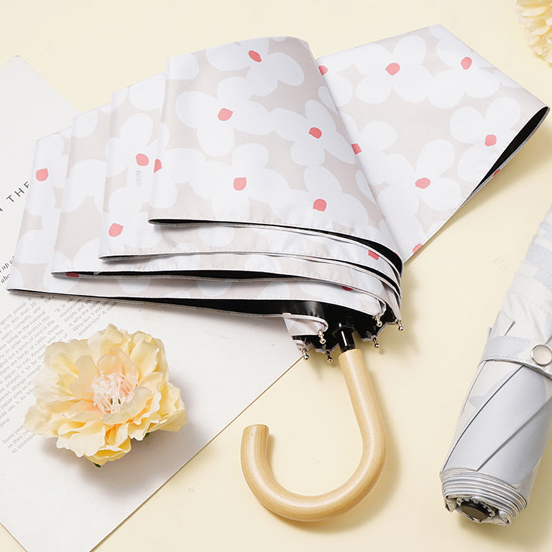 高級感のある曲がりハンドル付き折りたたみ日傘 花 柄 最新 傘