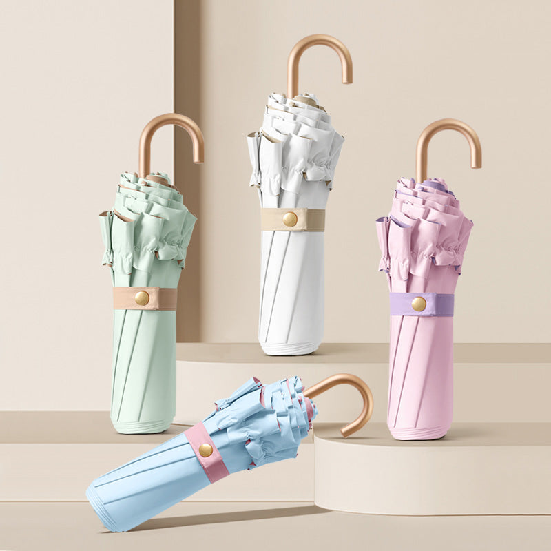 三つ折り8本骨カーブハンドル フリル 日傘・収納ケース付き