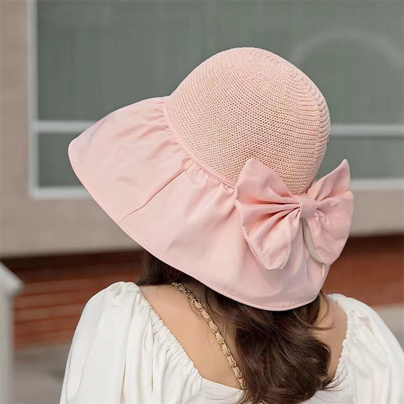 帽子 レディース uv カット の 帽子 リボン付きのつば広帽子