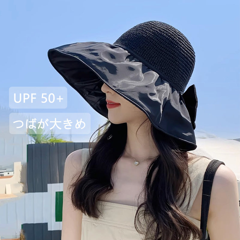 帽子 レディース uv カット の 帽子 リボン付きのつば広帽子 | Kumokasa