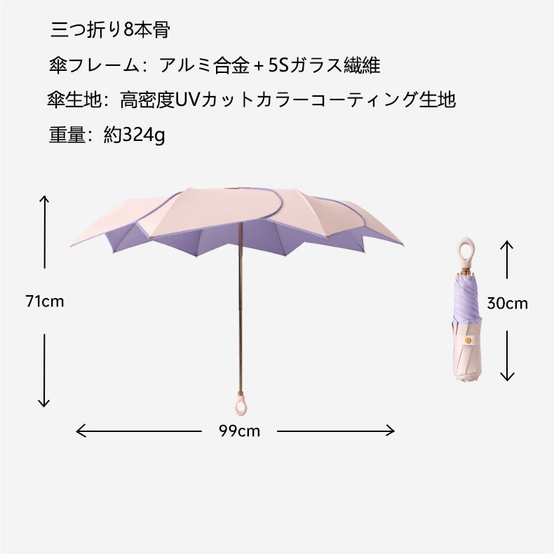 花びらフォルム 完全遮光 晴雨兼用折りたたみ日傘
