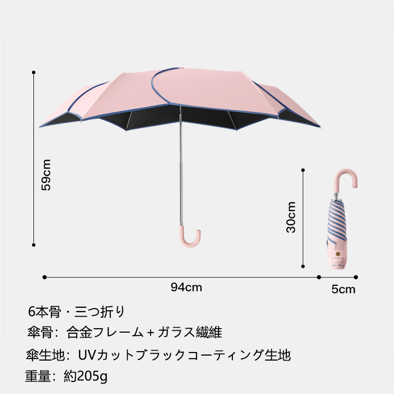 花びらフォルム 完全遮光 晴雨兼用折りたたみ日傘