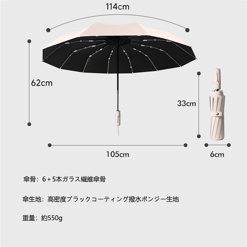 三つ折り12本骨・自動開閉 メンズ晴雨兼用耐風傘