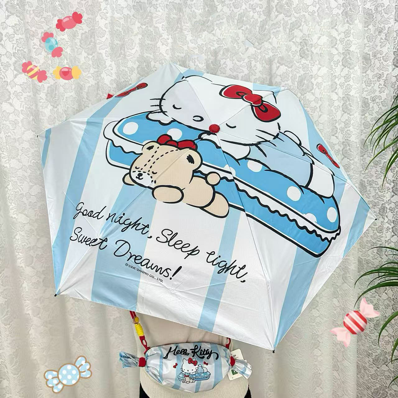 キャンディバッグ付き・五つ折り6本骨 キッズ用晴雨兼用日傘