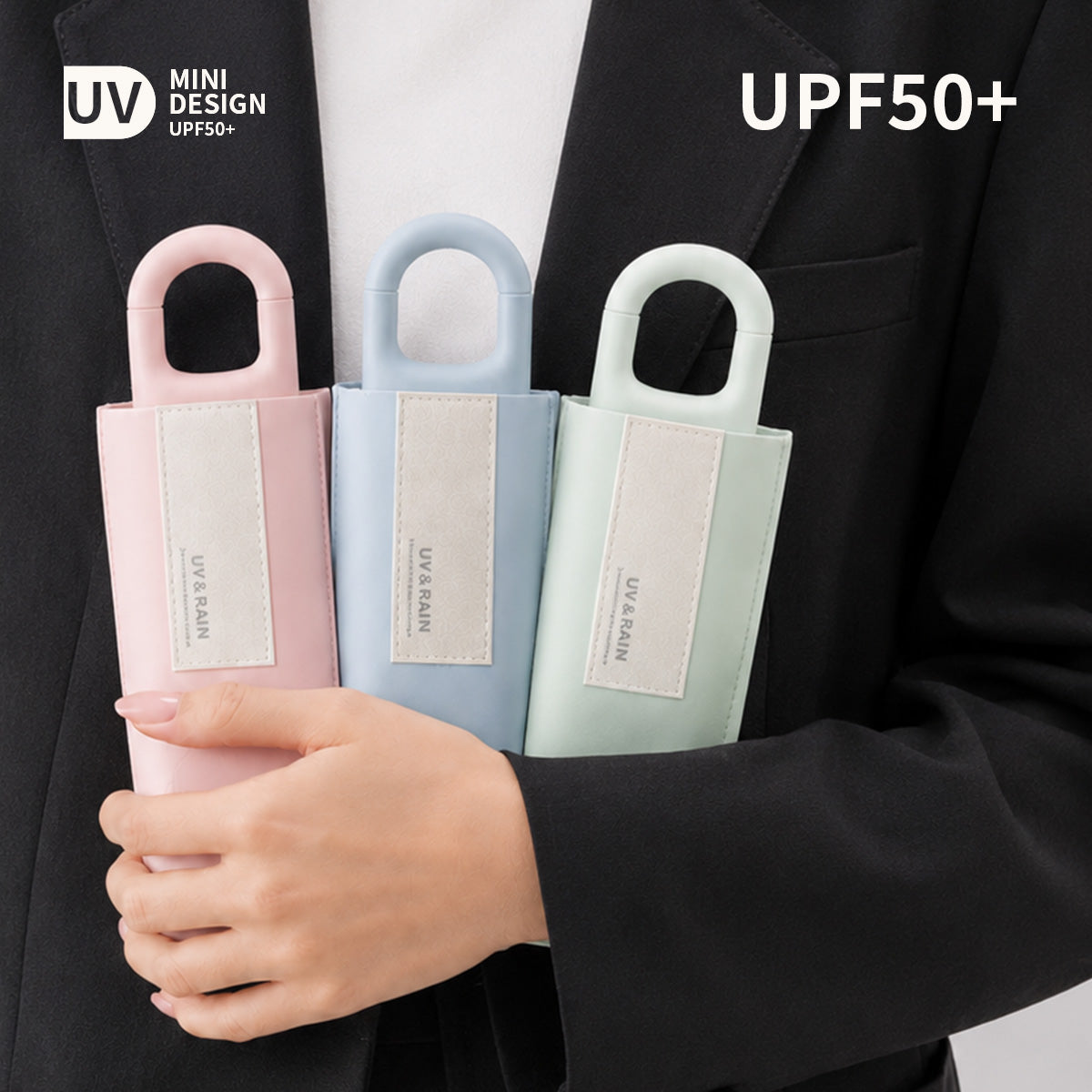 リング付き五つ折りカプセル日傘｜UPF50+晴雨兼用