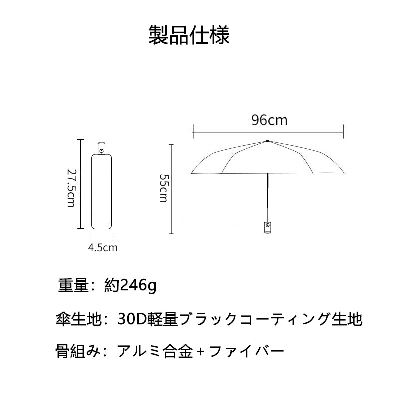 軽量ワイド 自動開閉折りたたみ傘｜7本骨耐風・30D生地