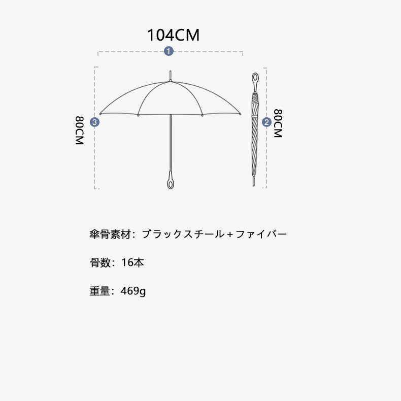 ハート型ハンドル ストレート長傘｜16本骨耐風