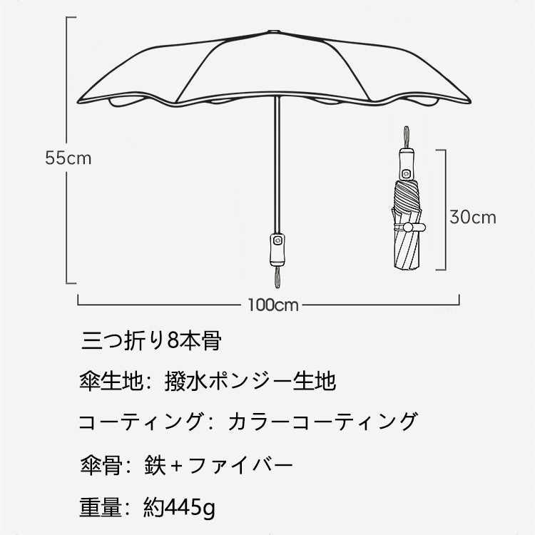 自動段階収納・三つ折り8本骨 キッズ用晴雨兼用日傘