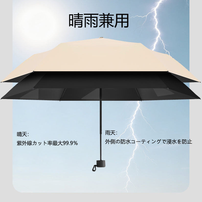 形状記憶シート搭載 超軽量205g 完全遮光 折りたたみ晴雨兼用傘
