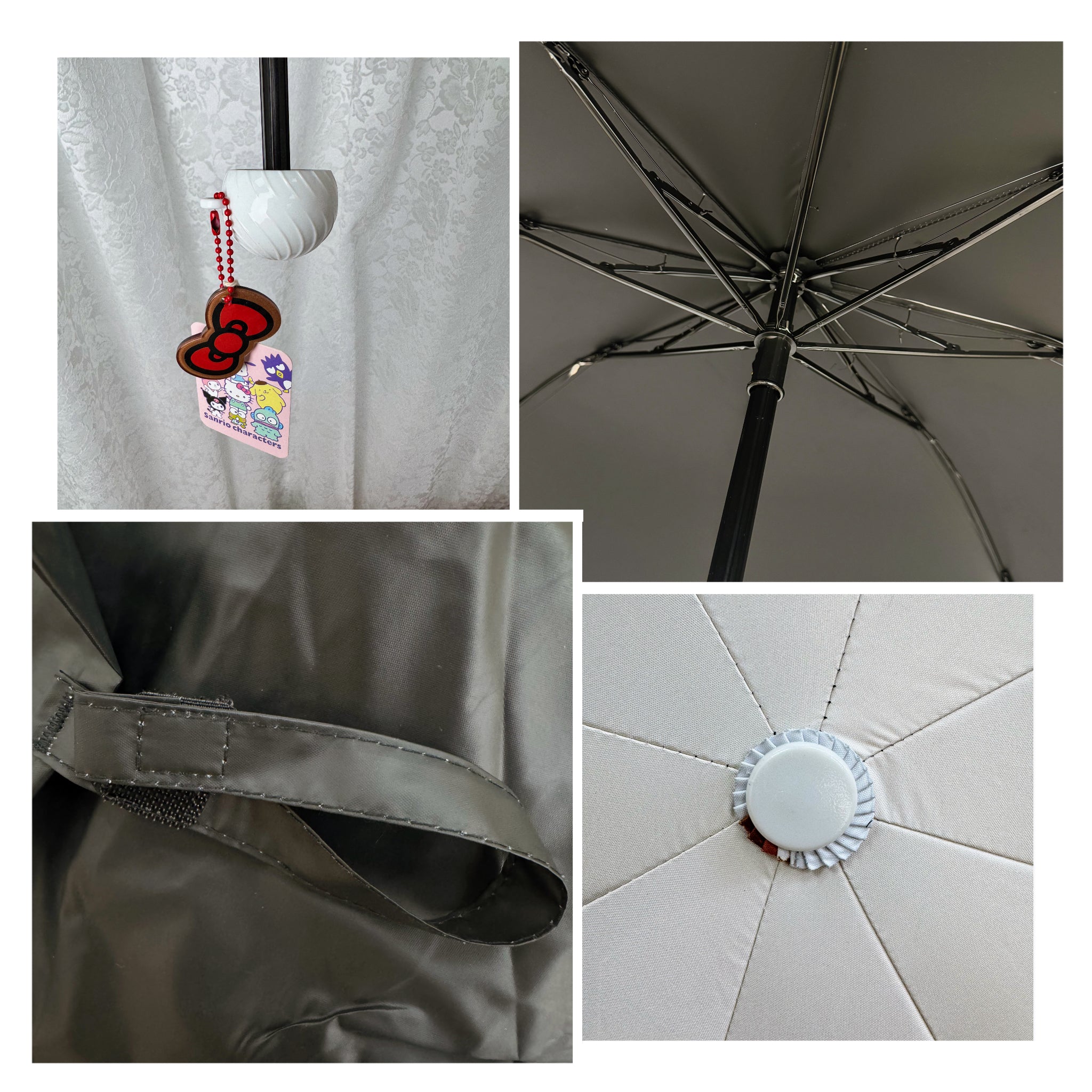 逆折り式・キティ風デザイン 子供用UVカット日傘（8本骨・三つ折り）