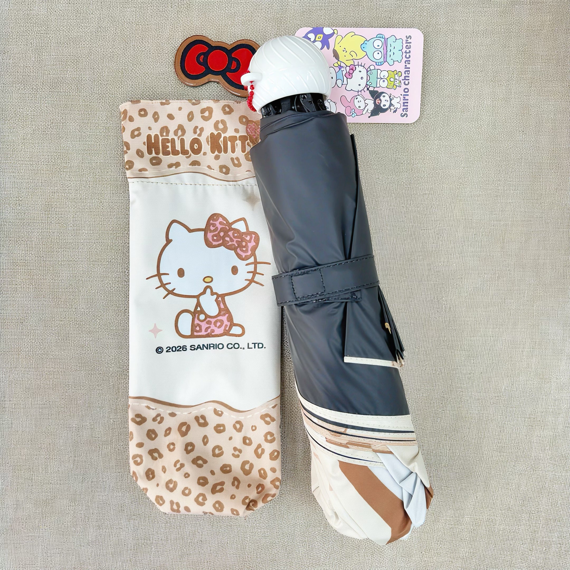 逆折り式・キティ風デザイン 子供用UVカット日傘（8本骨・三つ折り）