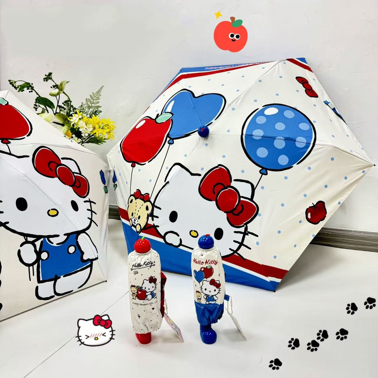 レッドブーツ型ハンドル・カートゥーン柄 学生用コンパクト晴雨兼用日傘