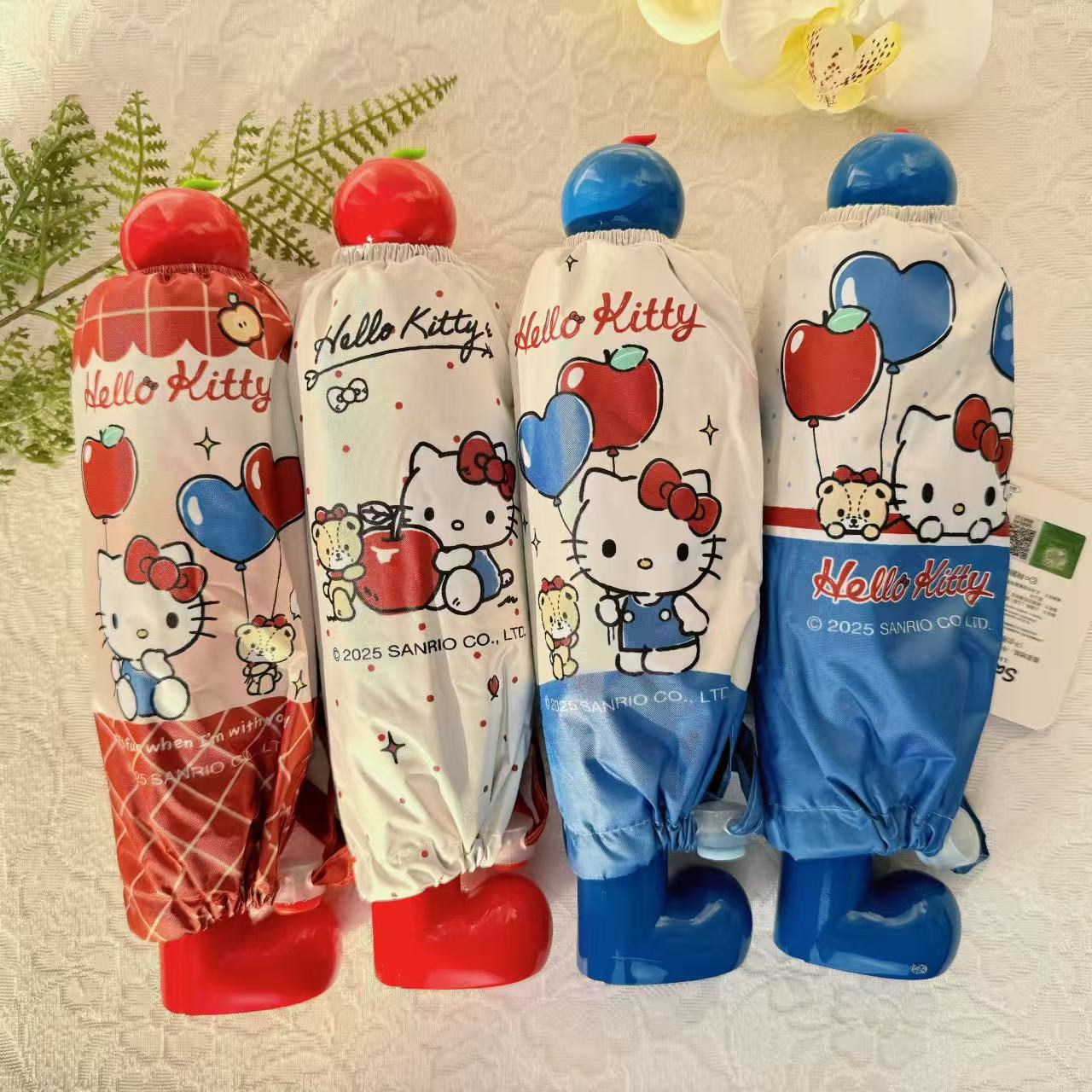 レッドブーツ型ハンドル・カートゥーン柄 学生用コンパクト晴雨兼用日傘