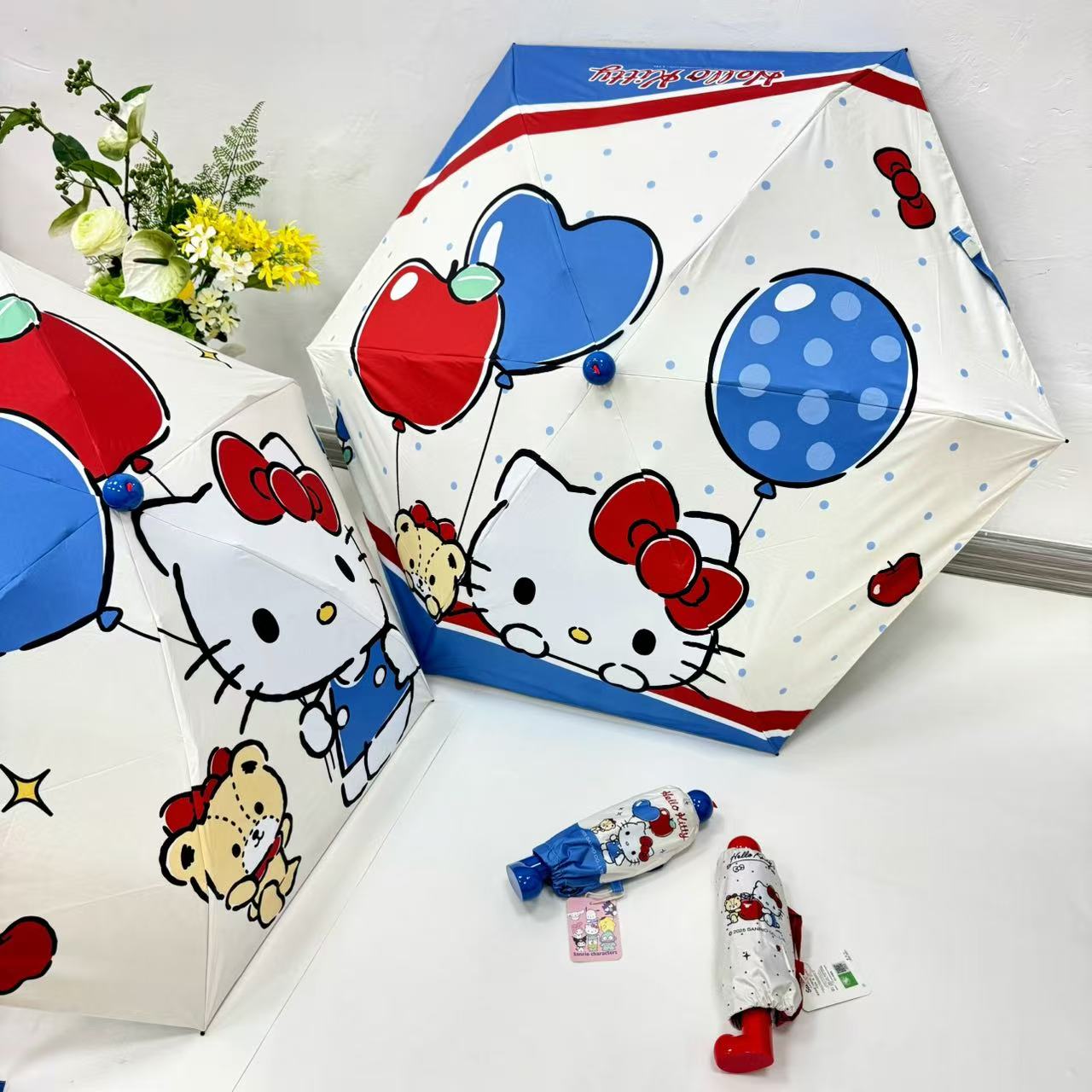 レッドブーツ型ハンドル・カートゥーン柄 学生用コンパクト晴雨兼用日傘