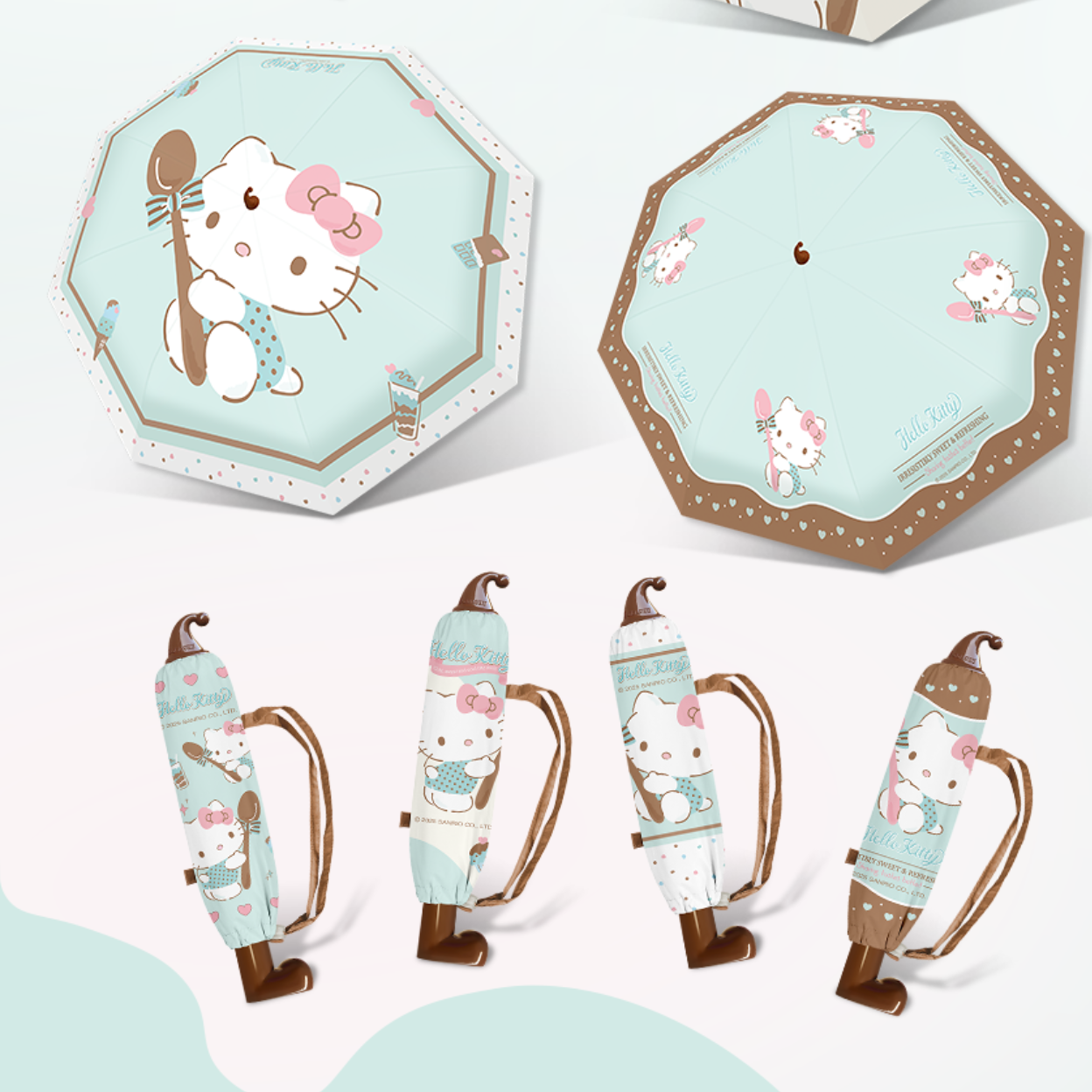 ブーツ型ハンドル・キティ風デザイン  キッズ用晴雨兼用日傘