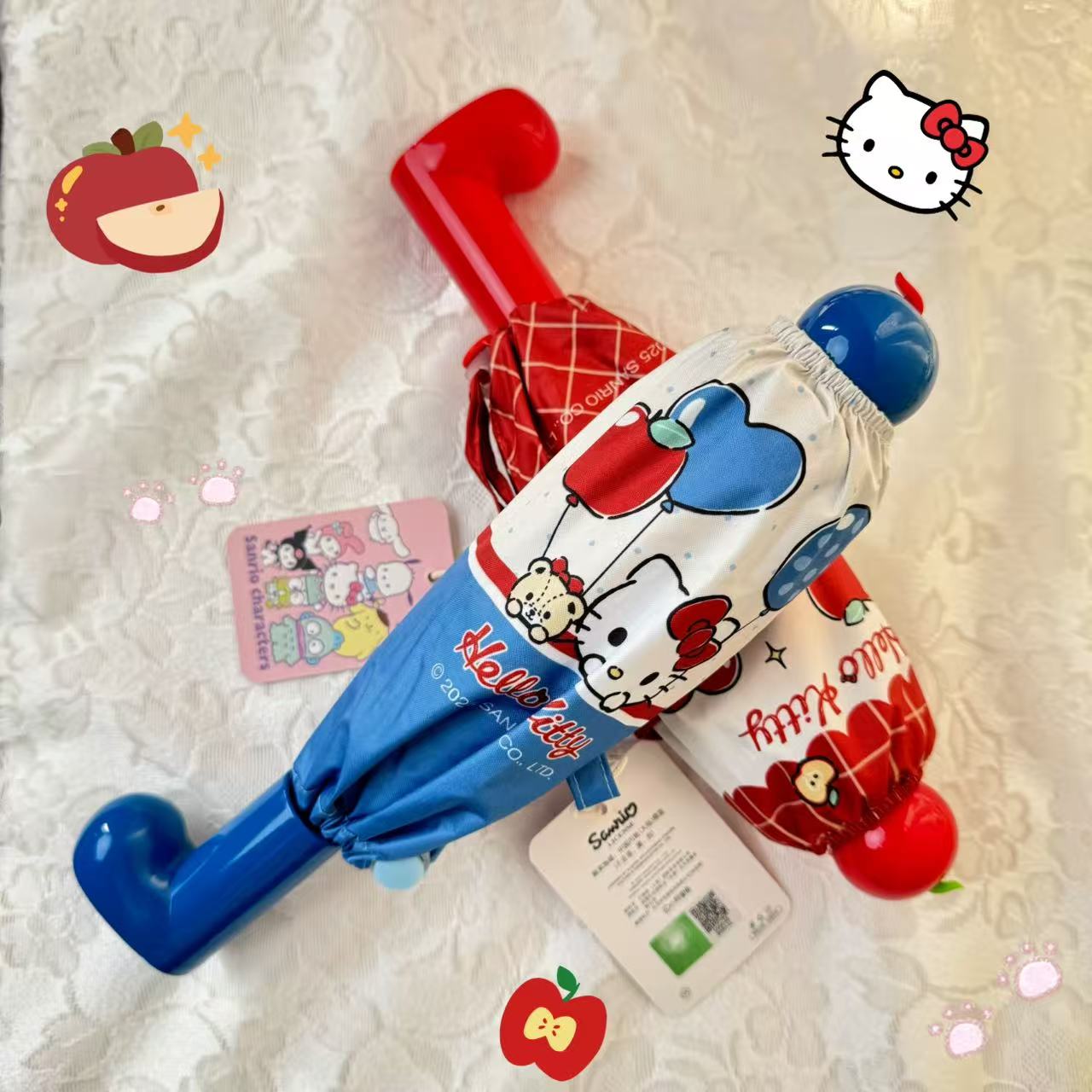 レッドブーツ型ハンドル・カートゥーン柄 学生用コンパクト晴雨兼用日傘