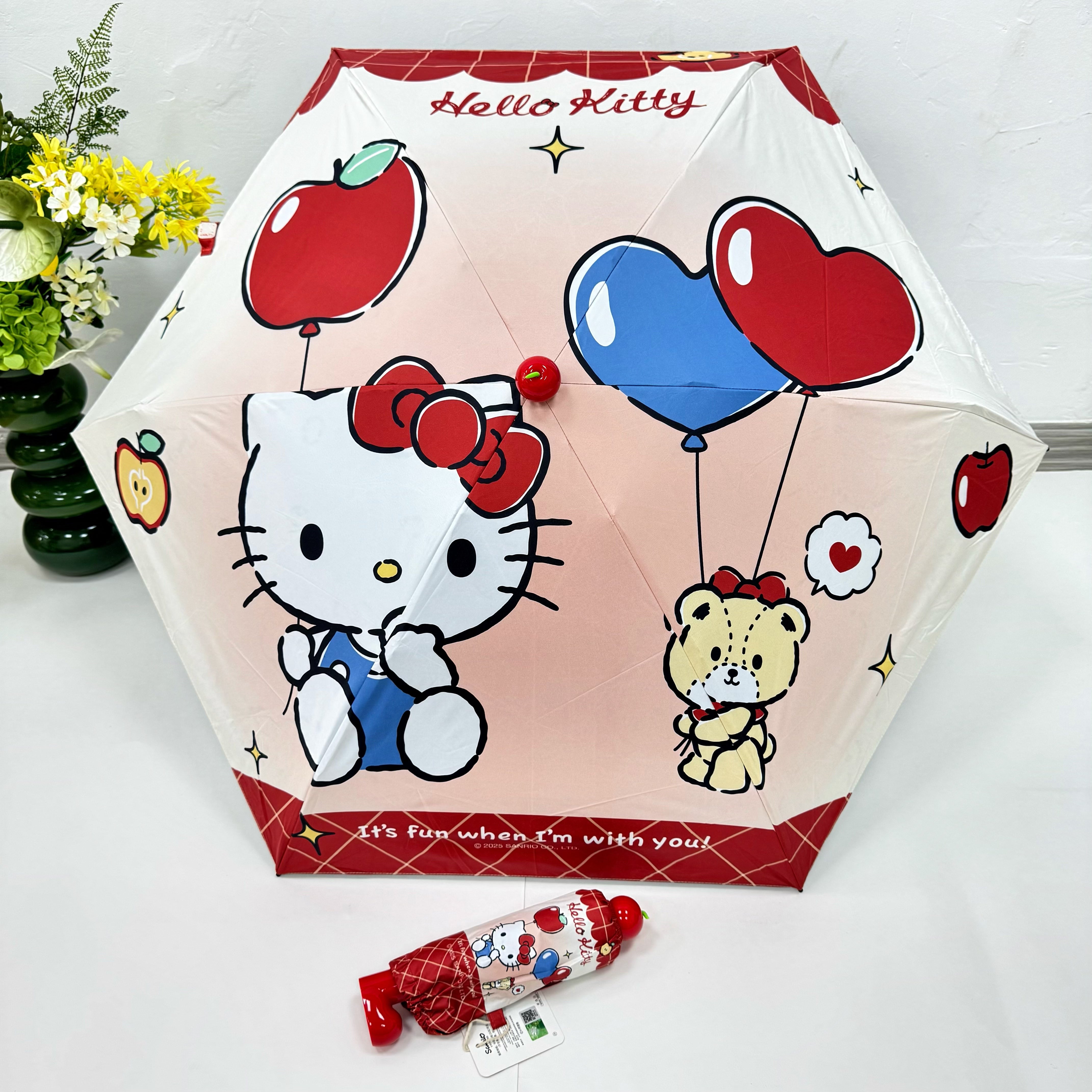 レッドブーツ型ハンドル・カートゥーン柄 学生用コンパクト晴雨兼用日傘