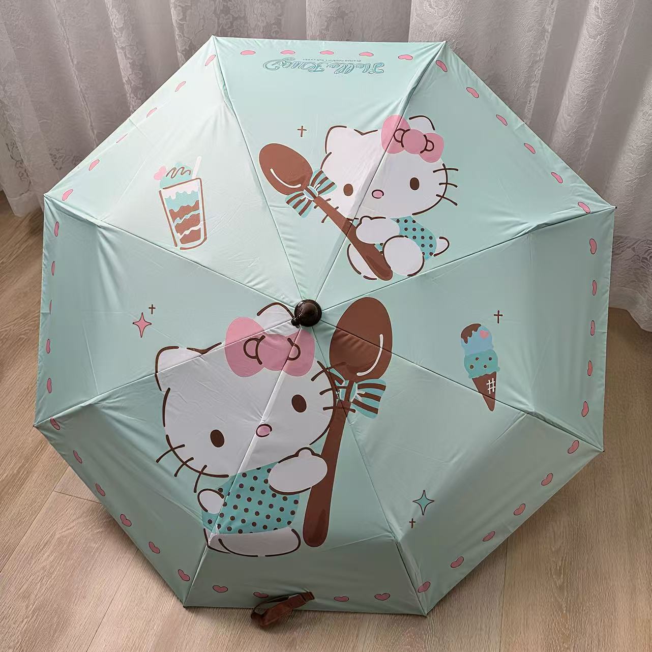 ブーツ型ハンドル・キティ風デザイン  キッズ用晴雨兼用日傘