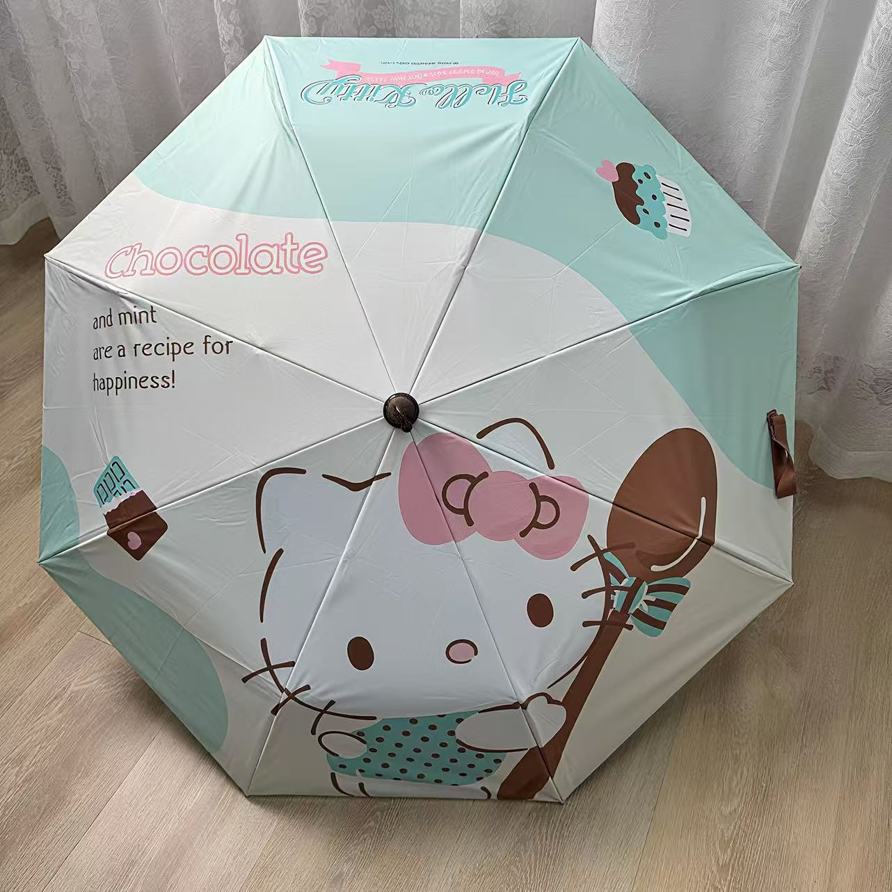 ブーツ型ハンドル・キティ風デザイン  キッズ用晴雨兼用日傘