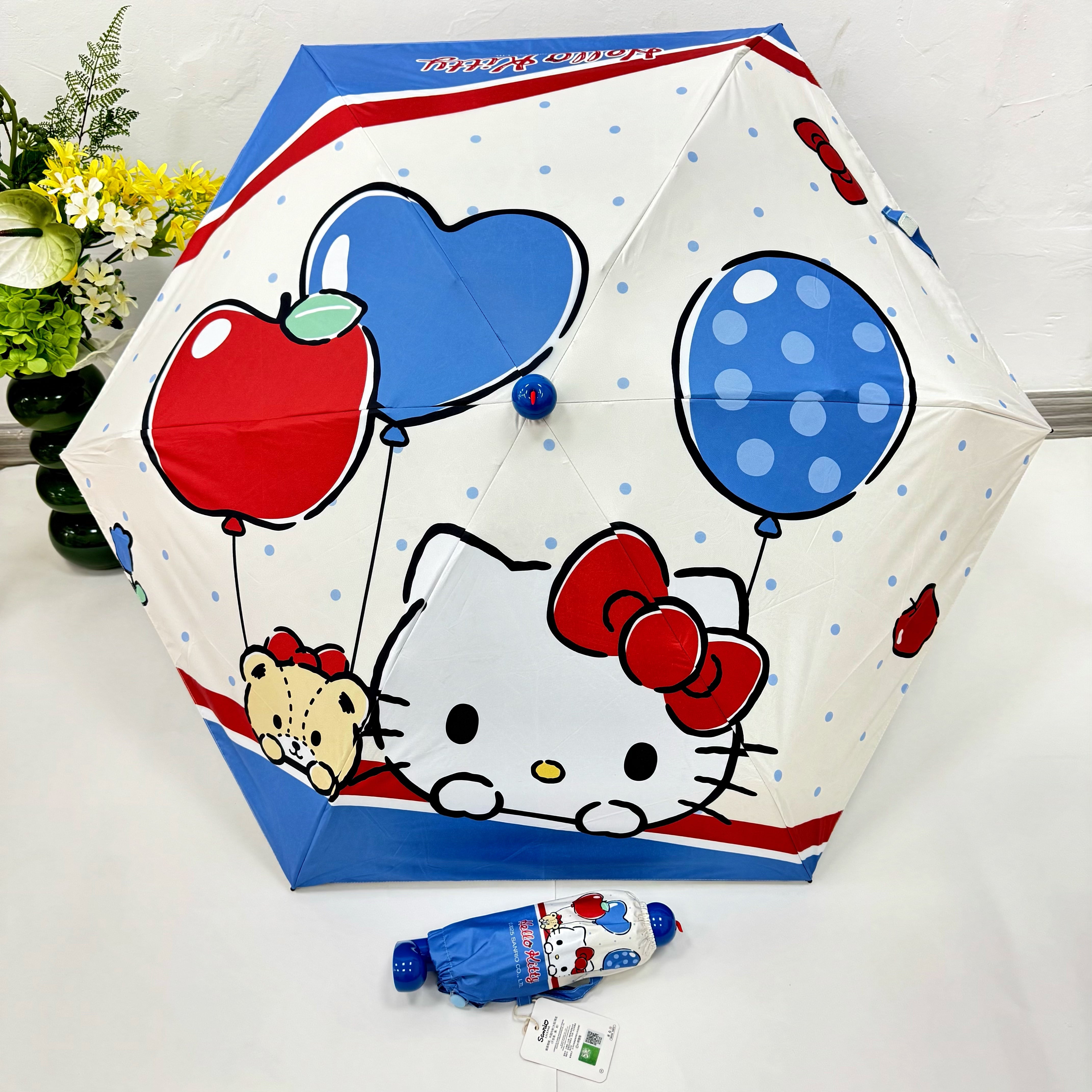 レッドブーツ型ハンドル・カートゥーン柄 学生用コンパクト晴雨兼用日傘