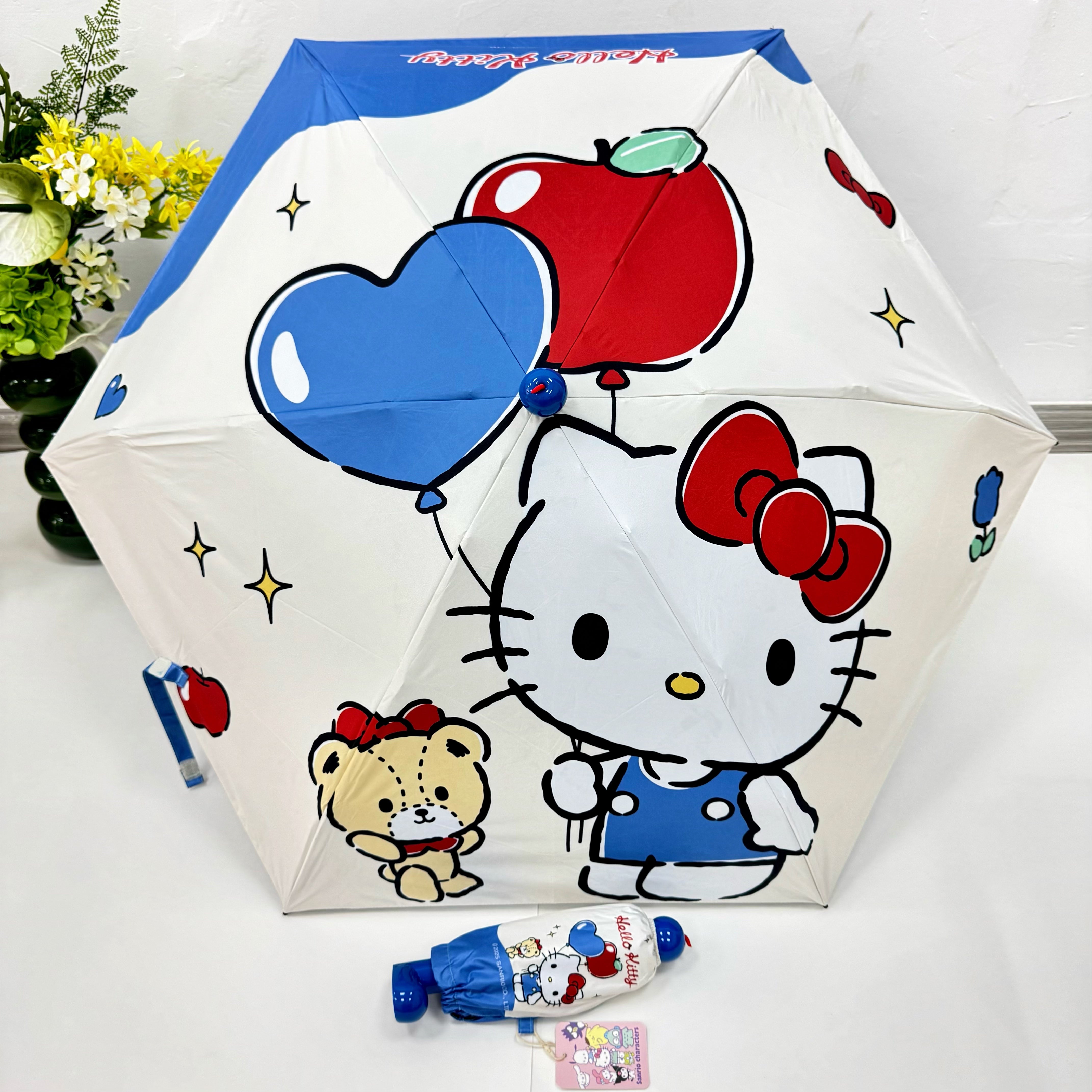 レッドブーツ型ハンドル・カートゥーン柄 学生用コンパクト晴雨兼用日傘