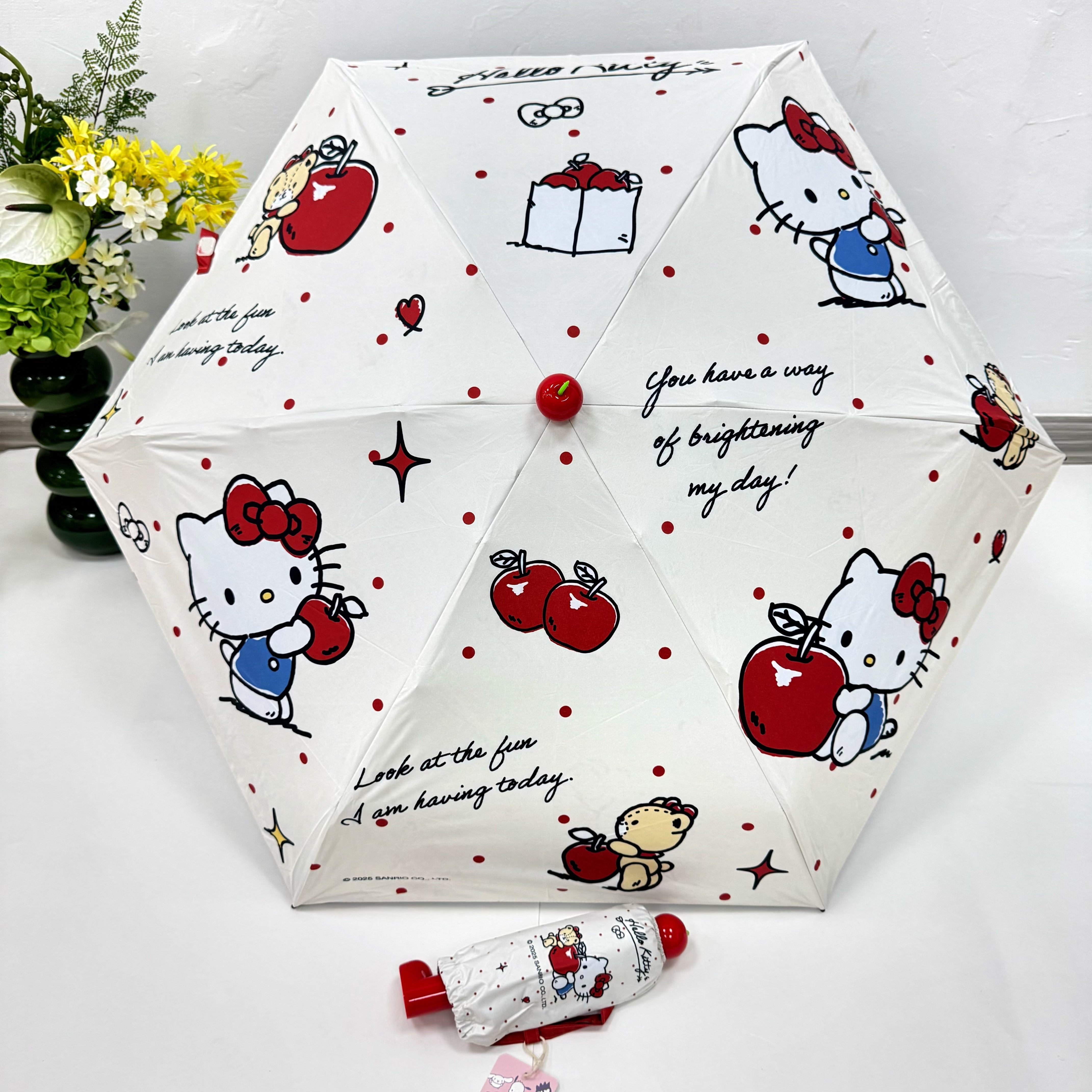 レッドブーツ型ハンドル・カートゥーン柄 学生用コンパクト晴雨兼用日傘