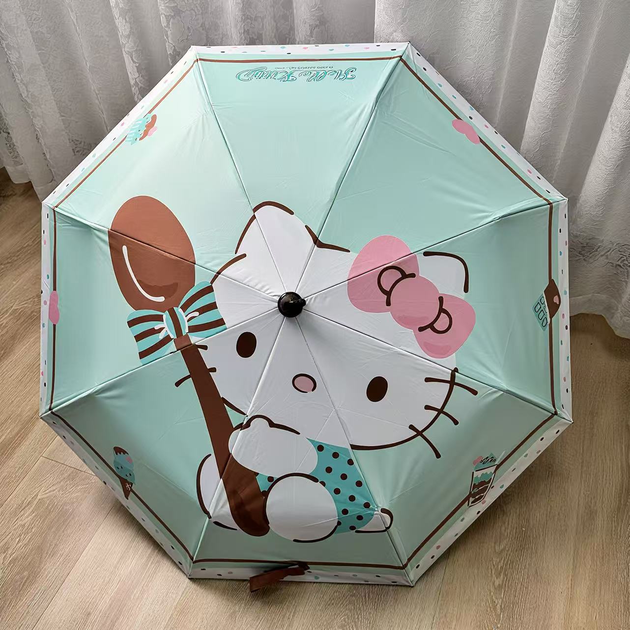 ブーツ型ハンドル・キティ風デザイン  キッズ用晴雨兼用日傘