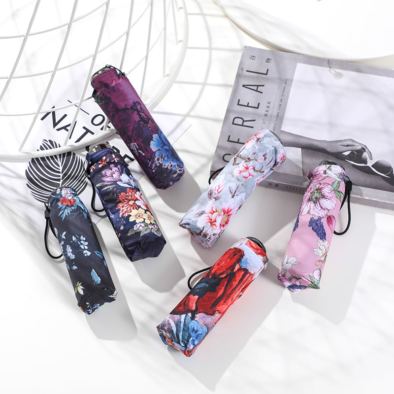 クラシックフラワー柄・超軽量175g レディース完全遮光折りたたみ日傘