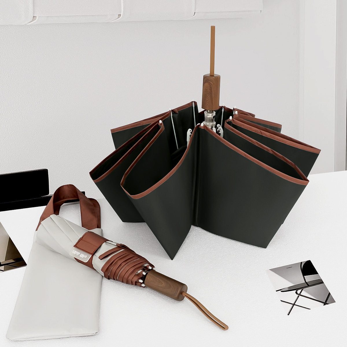 天然木ハンドル・自動開閉 メンズビジネス傘 完全遮光 晴雨兼用