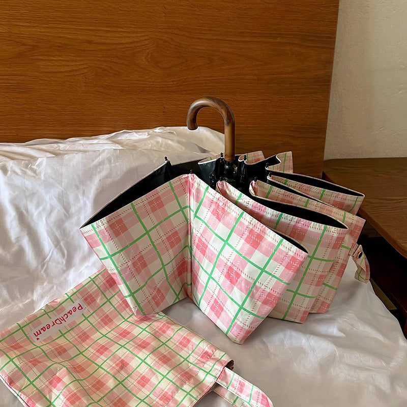 レトロJハンドル・三つ折り8本骨 完全遮光 晴雨兼用コンパクト日傘