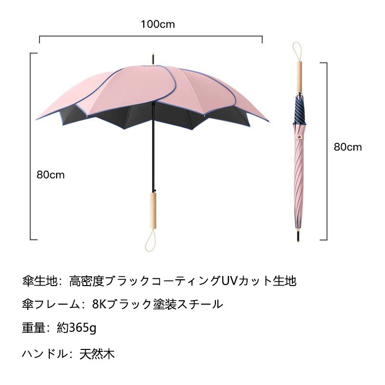 フラワーシルエット長傘・天然木ハンドル レディース用 完全遮光 晴雨兼用傘