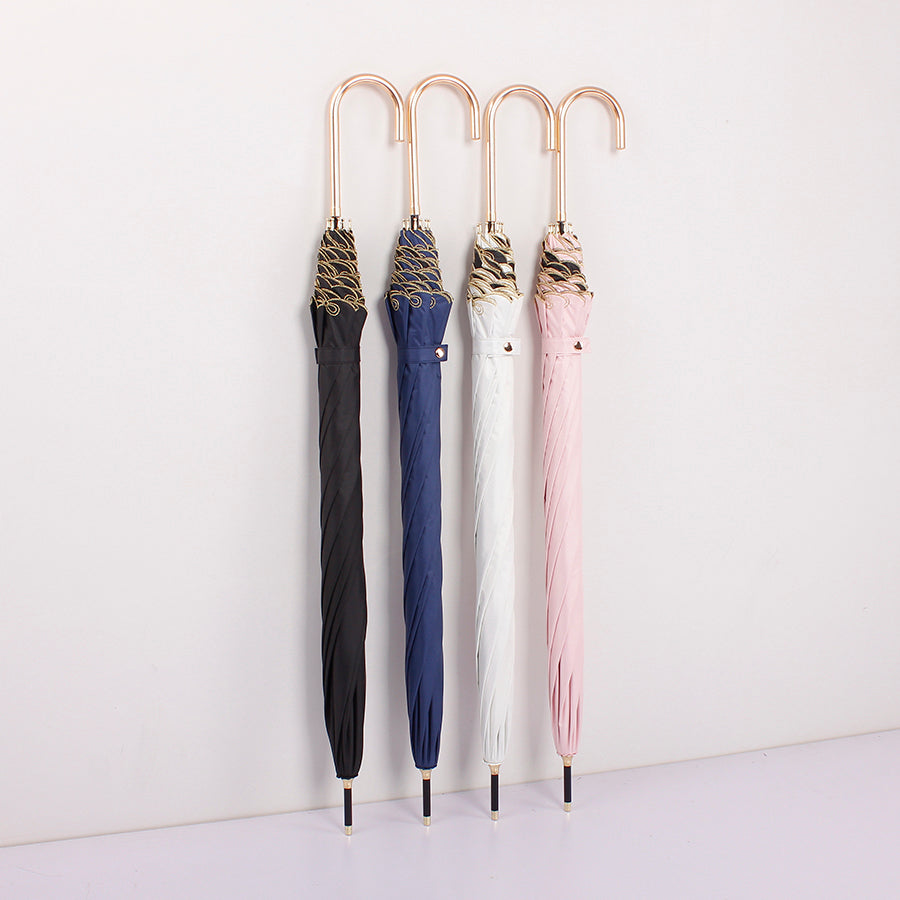 リボン刺繍 曲がりハンドル長傘