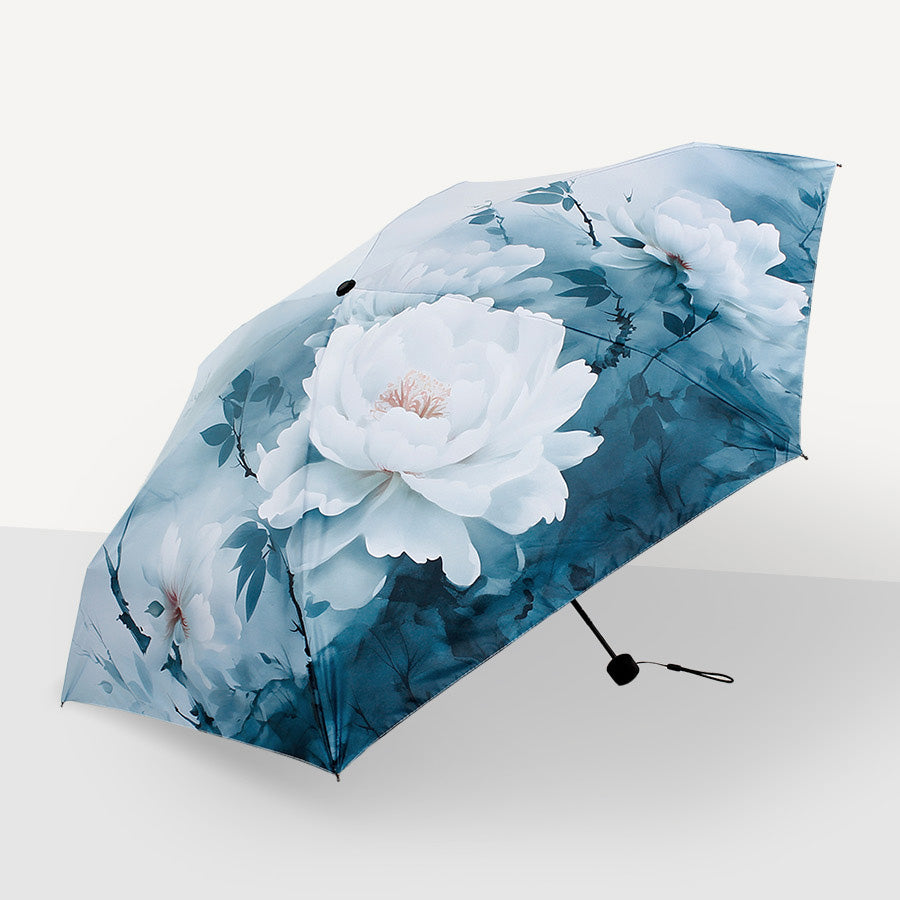 花柄デザイン 6本骨五つ折り晴雨兼用傘