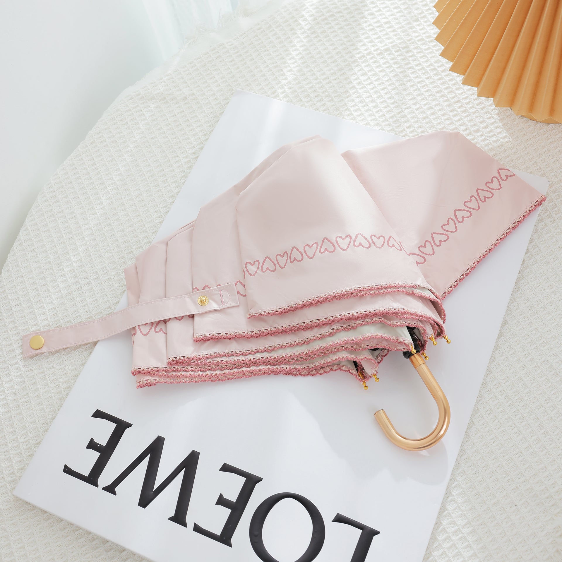 曲がりハンドル三つ折りUVカット日傘 可愛い 折りたたみ 傘