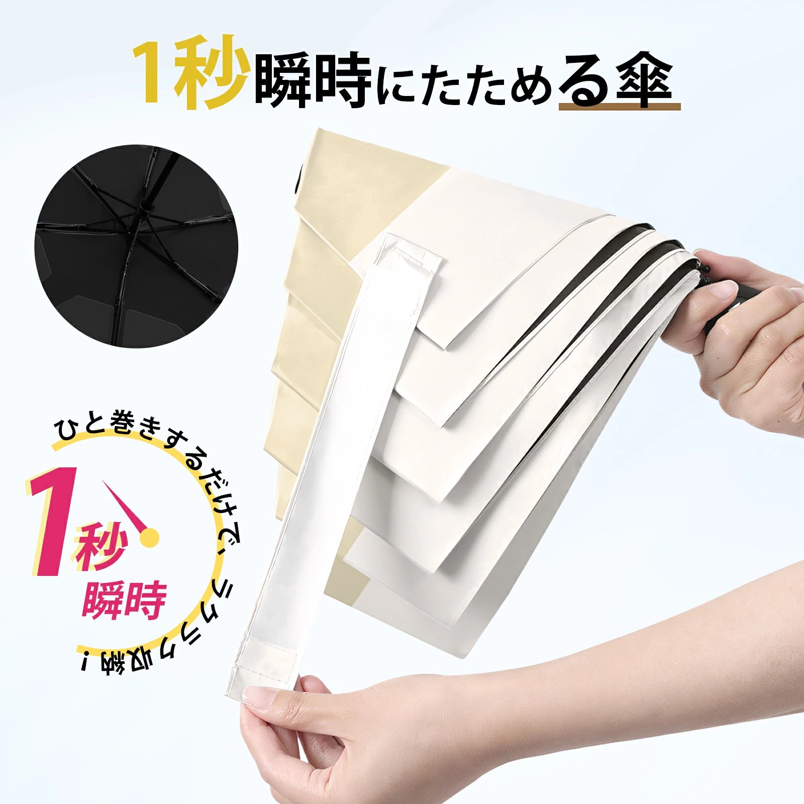 形状記憶・超軽量 三つ折り日傘｜6本骨・自動開閉・逆戻り防止モデル