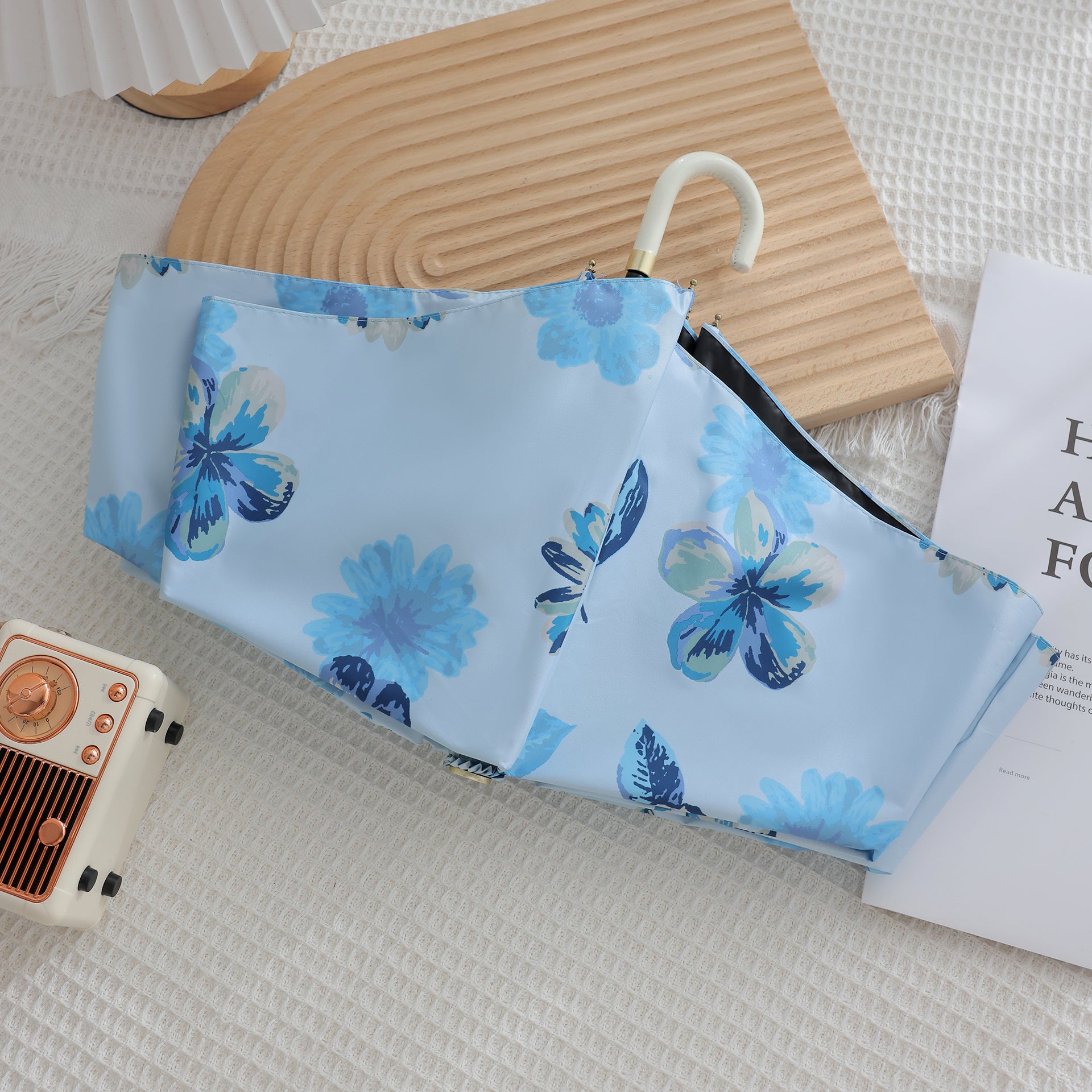 100 完全 遮光 日傘 高級三つ折り曲がりハンドル軽量折りたたみ日傘