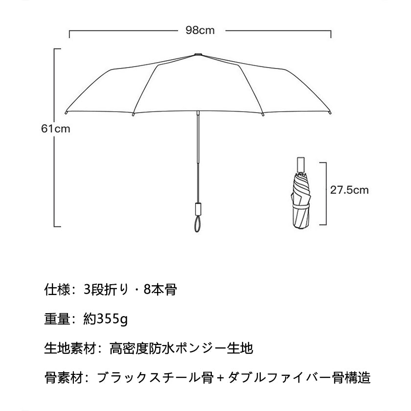 形状記憶シート搭載 メンズ折りたたみ日傘｜8本骨・耐風ビジネスモデル
