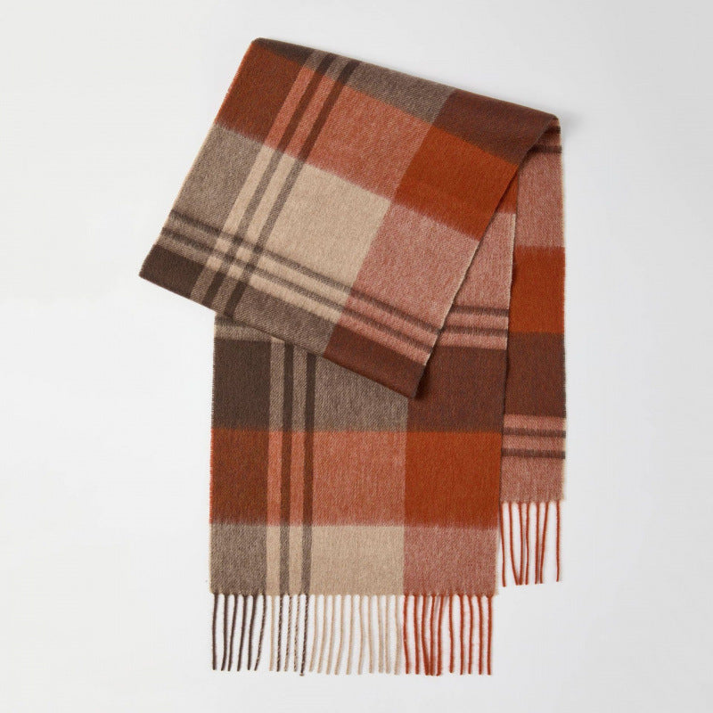 秋冬に暖かい100％ピュアウールのチェック柄マフラー・ネック