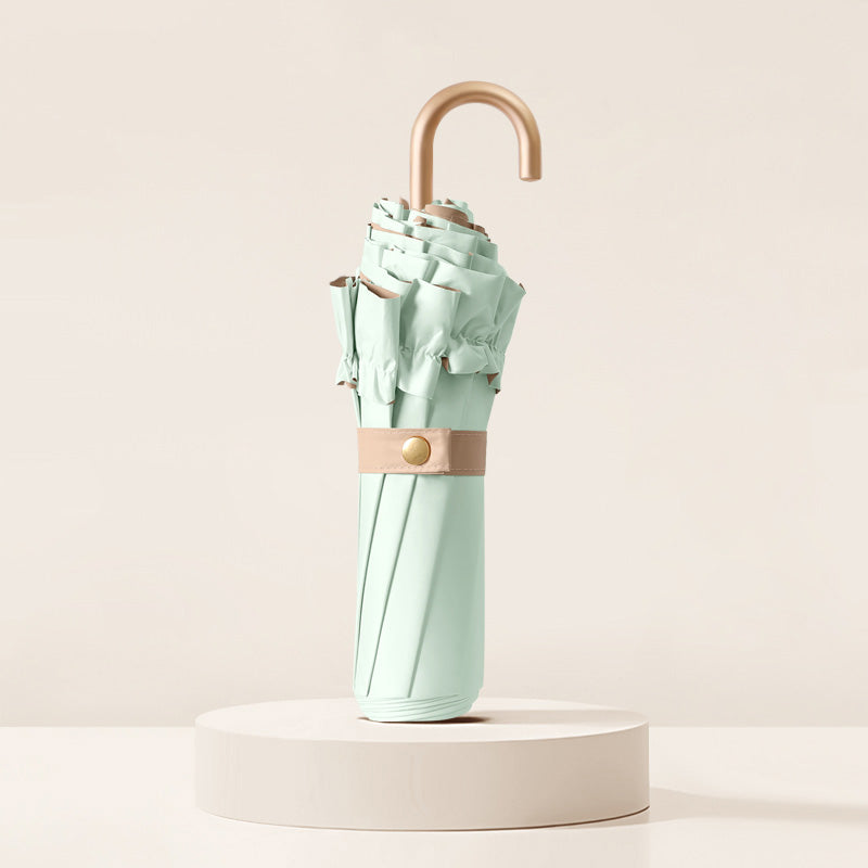 三つ折り8本骨カーブハンドル フリル 日傘・収納ケース付き