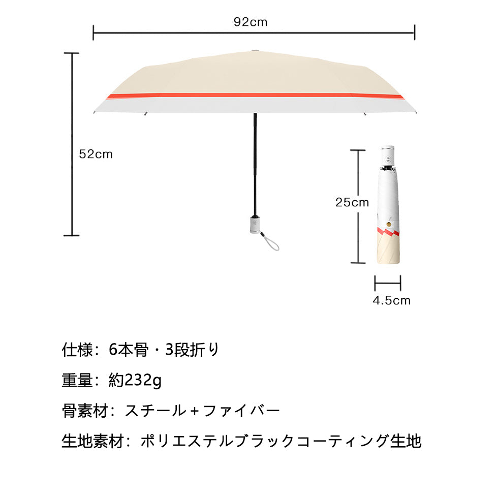 完全遮光 自動開閉折りたたみ日傘｜超軽量6本骨・バイカラーデザイン
