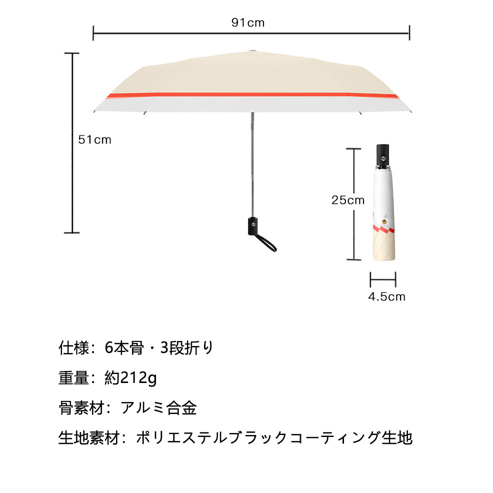 完全遮光 自動開閉折りたたみ日傘｜超軽量6本骨・バイカラーデザイン